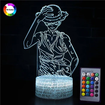 

One Piece 3D Lamp Illusion Night Light Remote Control Japanese Anime Luffy 16 Colors Change LED Flash Night Table Lamp