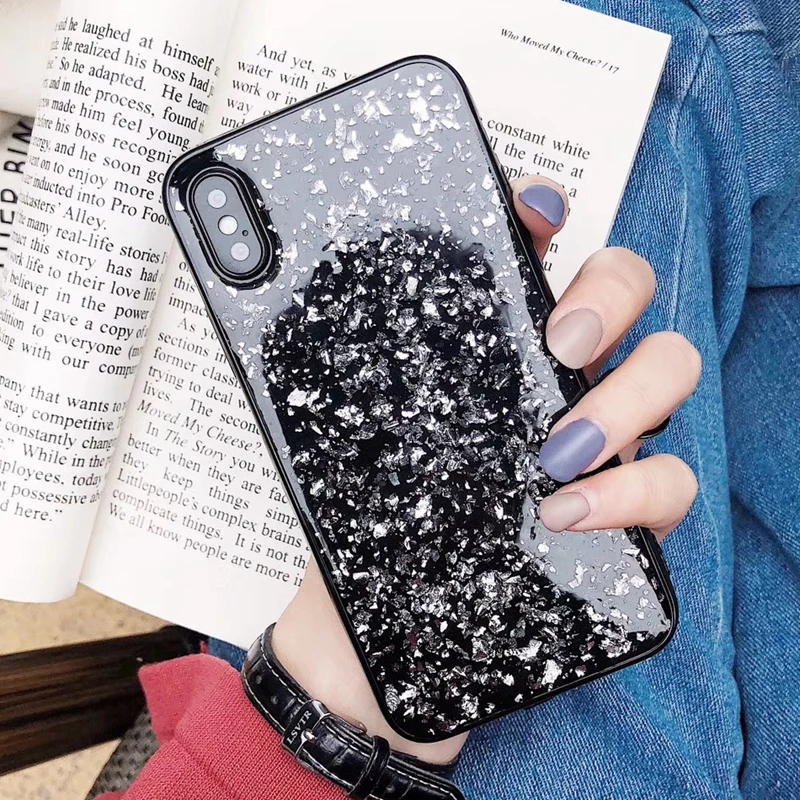 Черный мягкий чехол для iphone X XR XS MAX 10 11 Pro 7 8 6 6s Plus Золотая фольга силикон ТПУ защита