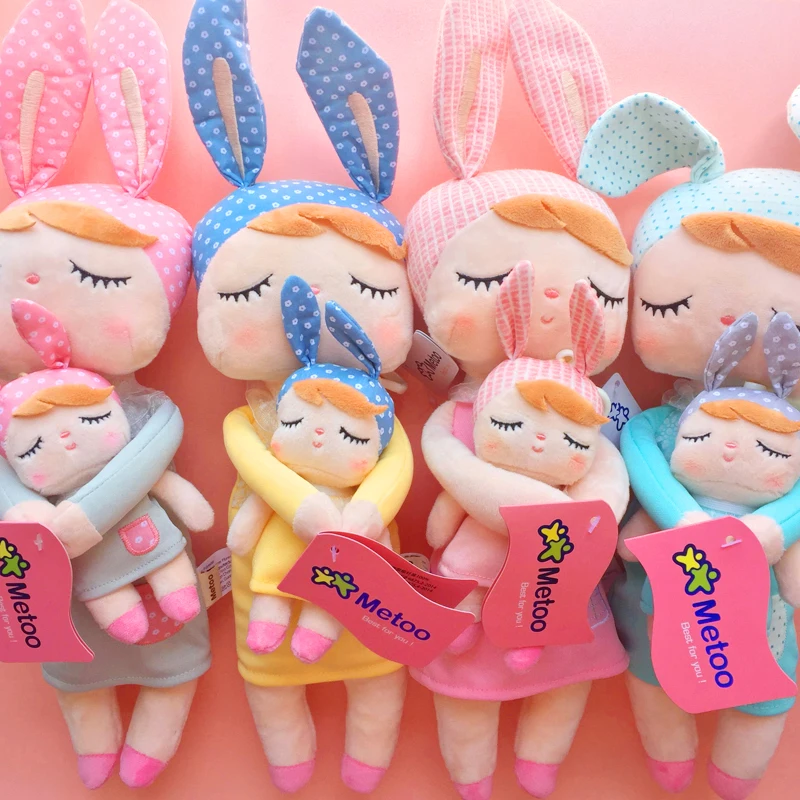 Metoo-Muñeca de peluche Original para niñas, conejo adorable, animales de peluche Angela para niños, 2 piezas