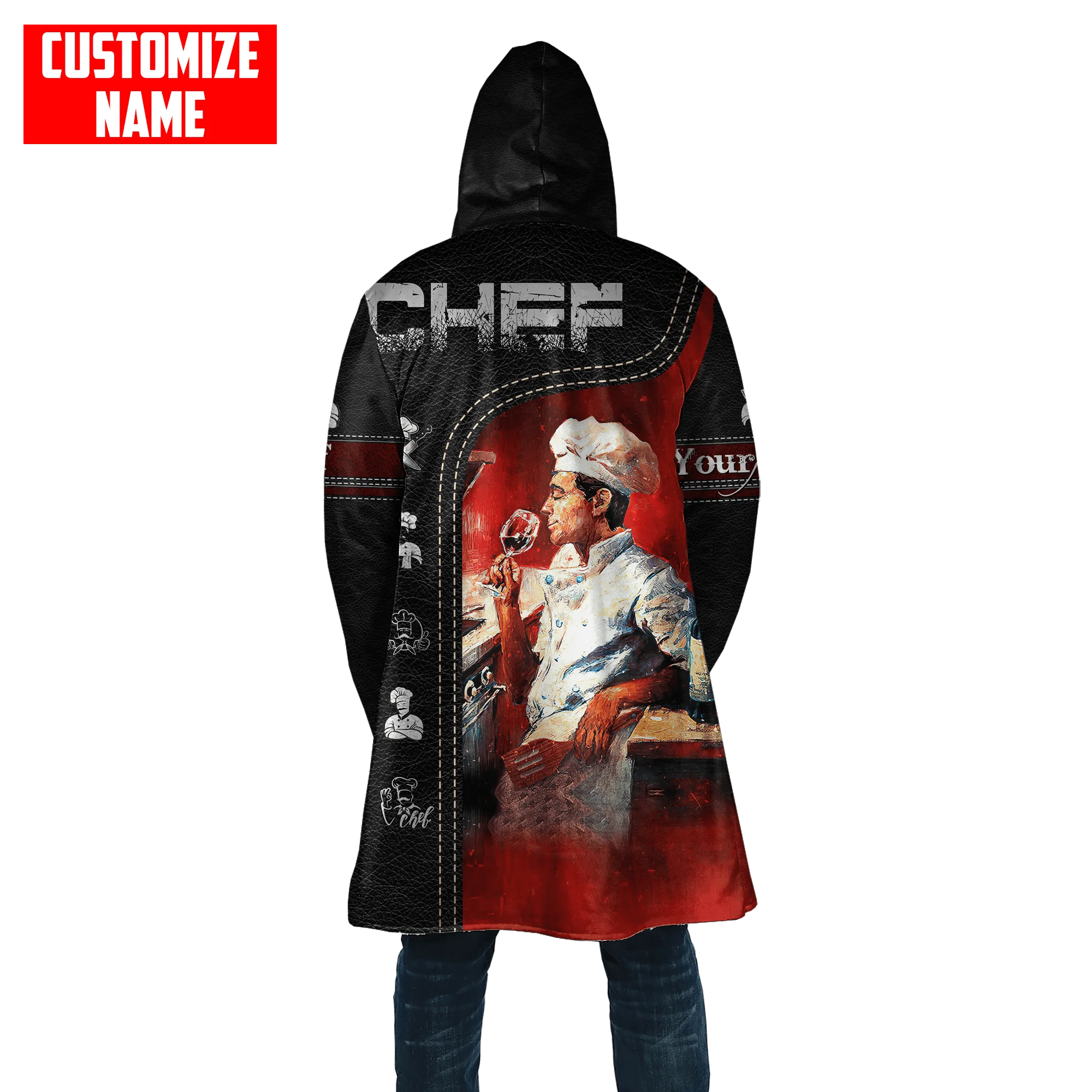 Winter Mode Herren Mantel Benutzerdefinierte Name Reaper Schädel Chef 3D Gedruckt Fleece Mit Kapuze mantel Unisex Casual Dicke Warme Cape mantel PJ-05 – Detail 9