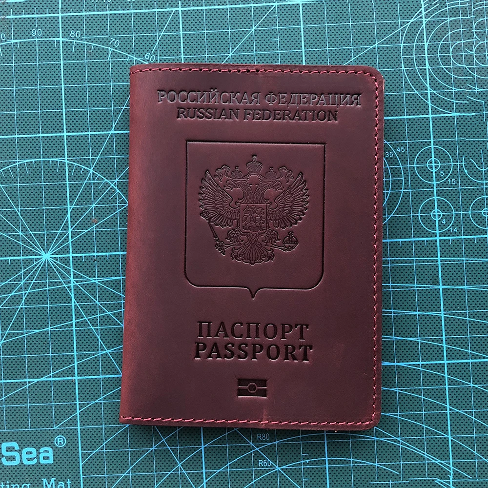 Genuine Leather Russia Passport Cover Full Grain Leather Passport Gift for Travel