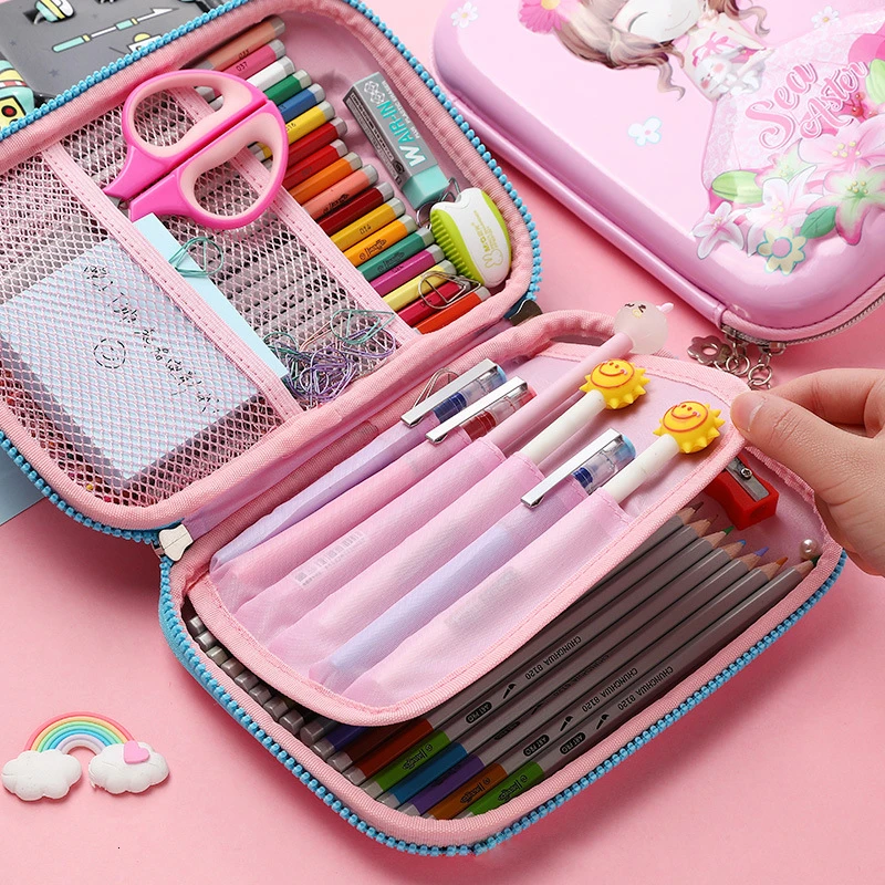 

Function Pocket Unicorn Eva Ziper Flower Pencil box Case Girl Stationery Case Male Student Kawaii Capacity Stationery