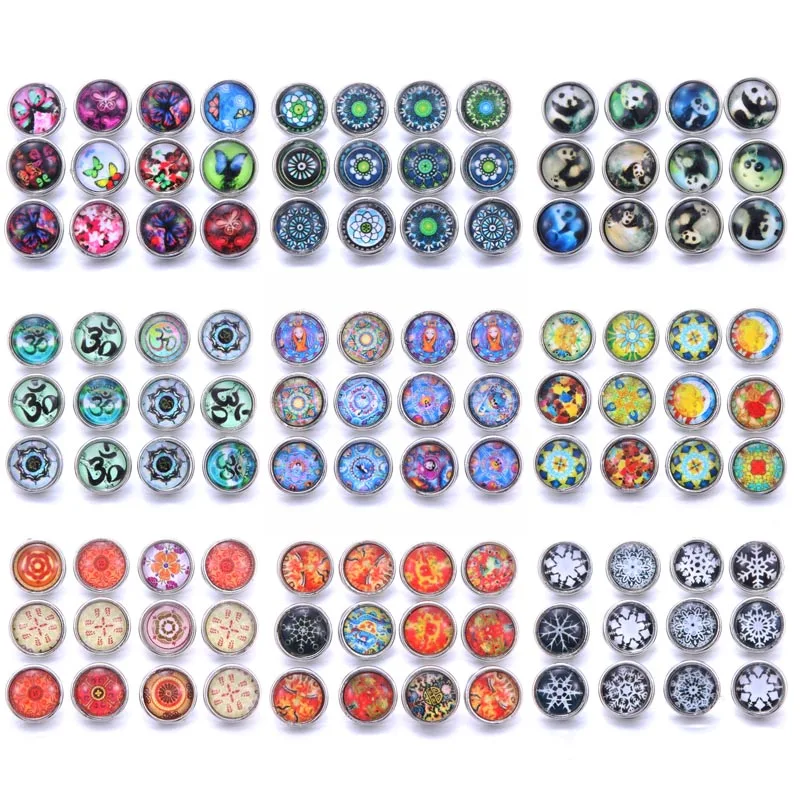 

10pcs/lot Mixed Colors & Pattern 12mm Glass Snap Button Jewelry Faceted Glass Snap Fit Snap Earrings Bracelet Jewelry