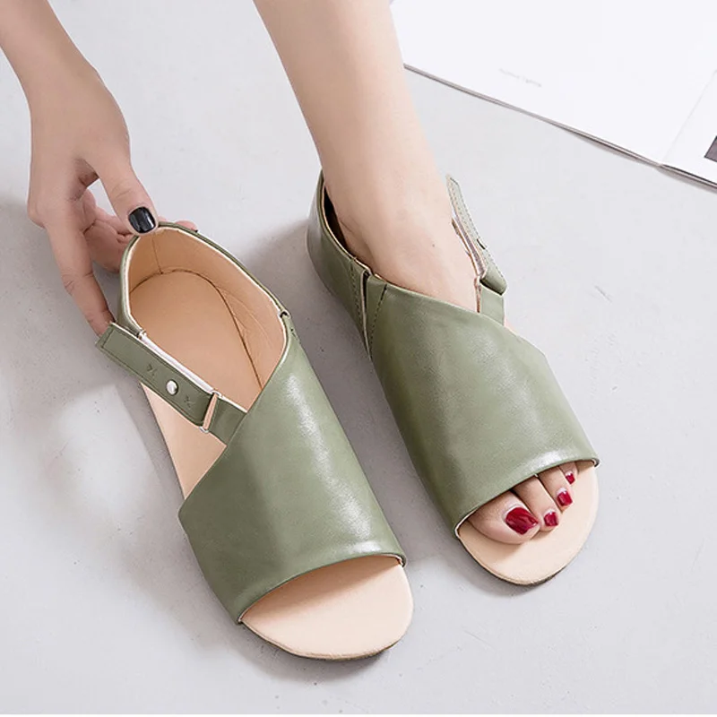 

Flat Buckle Gladiator Summer Ladies Open Toe Sandals Rome Shoes Female Casual Peep Toe Style Plus Size Fashion