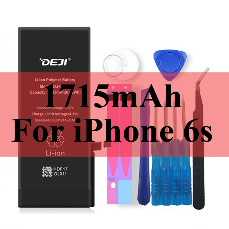 Deji Аккумулятор для Apple iPhone 5S SE 6 6s 7 4s 5 8 X SE 6Plus 6sPlus 8Plus Plus iPhone7 1430mAh-3410mAh сменный литий-полимерный батарея+бесплатный инструмент для Apple iPhone 5s SE 6 6s 7 Мобильный телефон батарея - Цвет: 1715mAh For iPhone6s