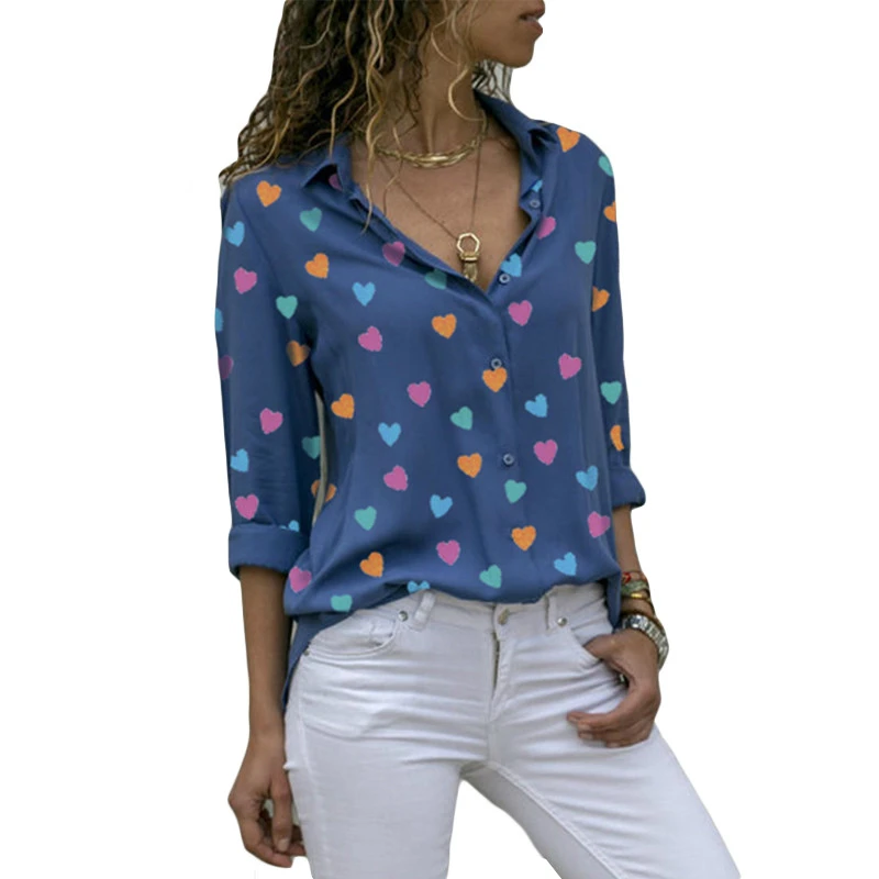 

Plus Size Women Tops and Blouses Spring Elegant Long Sleeve Print V-neck OL Chiffon Blouse Female Work Wear Shirts Blouses 2019