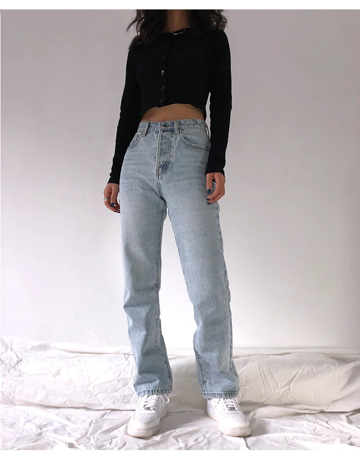 Pantalones vaqueros holgados y cómodos de cintura alta para mujer, Jeans informales de talla grande a la moda, Jeans lavados para novio, 2021
