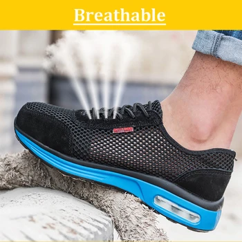 

Man puncture-resistant steel toe caps work shoes safety shoes black mesh cloth wear resistant breathable male work boots 35-46