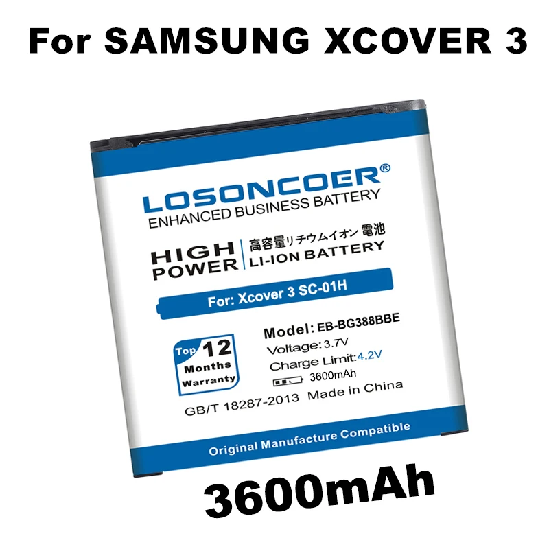 LOSONCOER 3600mAh Battery For Samsung Galaxy Xcover 3 G388 G388F G389F G388D N533 SC-01H EB-BG388BBE | Мобильные телефоны и