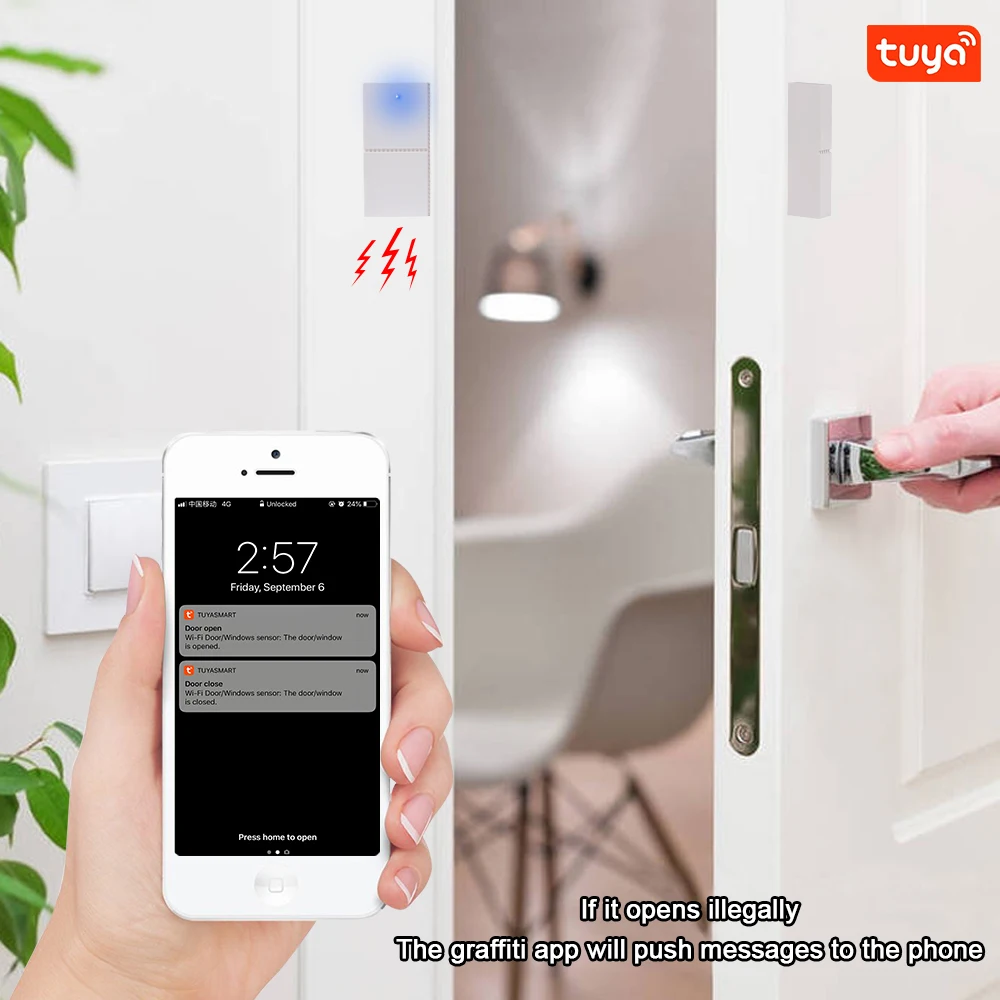 Tuya WIFI датчик двери APP управления дверной сигнализации безопасности магнитный выключатель беспроводной датчик открывания окна окна совместимы с магнитная дверь беспроводная противоугонный детектор