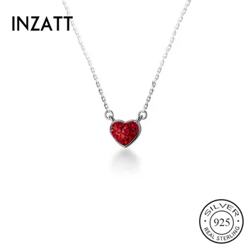 

INZATT Real 925 Sterling Silver Zircon Heart Choker Necklace For Fashion Women Party Minimalist Fine Jewelry Cute Accessories