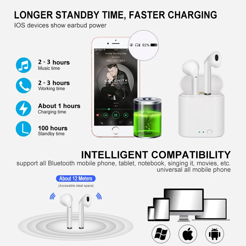 I7s TWS наушники Bluetooth 5,0 наушники с микрофоном Зарядка pods i7s tws air беспроводные наушники для iphone ios Android громкой связи