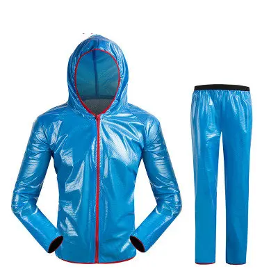 Открытый Сплит дождевик; непромокаемые штаны костюм для женщин и мужчин водонепроницаемый ПВХ альпинизма езда с капюшоном Велосипед отражательная защитная одежда - Цвет: Blue