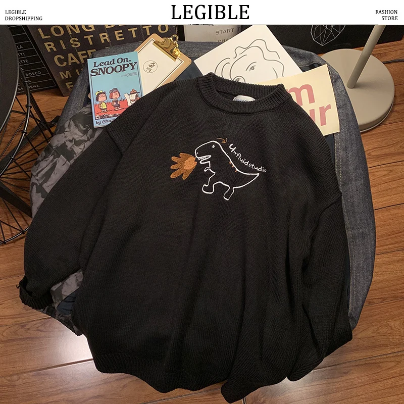 LEGIBLE, новинка, Осенний хип-хоп Однотонный свитер для мужчин, повседневные свободные мужские свитера с круглым вырезом, вязаные пуловеры для мужчин