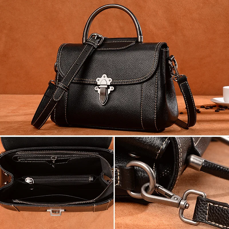 

WOMEN'S Leather Bags New Style Contrast Color Versatile Shoulder Bag Korean-style Handbag Shoulder Bag Women's Cowhide Square Sl