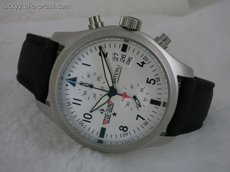 44 мм белый циферблат пилот Часы VK хронограф кварцевые секунды движение как механические классические мужские часы черный кожаный ремешок A129 - Цвет: 03