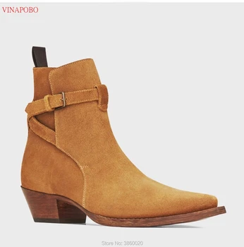 

Vinapobo Men martin Boots Genuine Leather Handmade Fashion New Autumn Winter High Ankle Boots Casual Party Wedding Chelsea Boots