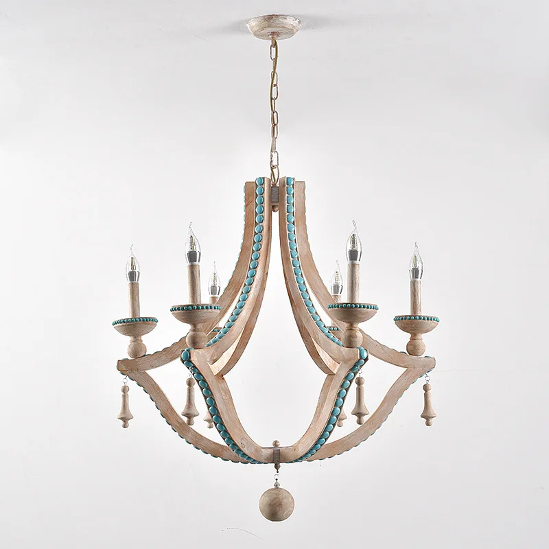 Sala de Estar Estilo Americano País Retro Madeira Arte Lustre Mediterrâneo Jantar Francês Vela Lâmpada 2 High Quality Luzes e Iluminação