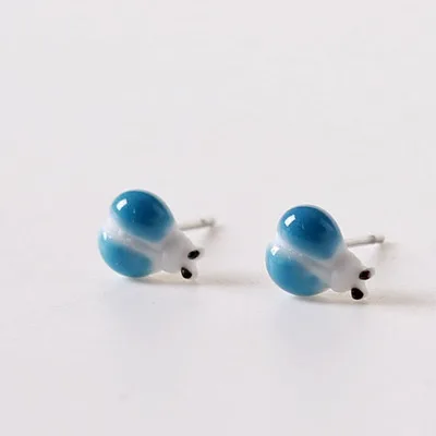 Ladybug Blue K084 BIGBING ювелирные изделия, модные рождественские керамические серьги-гвоздики ручной работы с рыбками, китами, Свинкой, жирафом, Кроликом, собакой, лебедем, улиткой, бабочкой - Окраска металла: Ladybug Blue