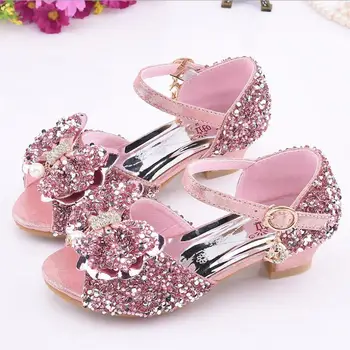 

kids performance shoes 2020 spring new girls shoes shiny crystal flower girls princess shoes wholesale