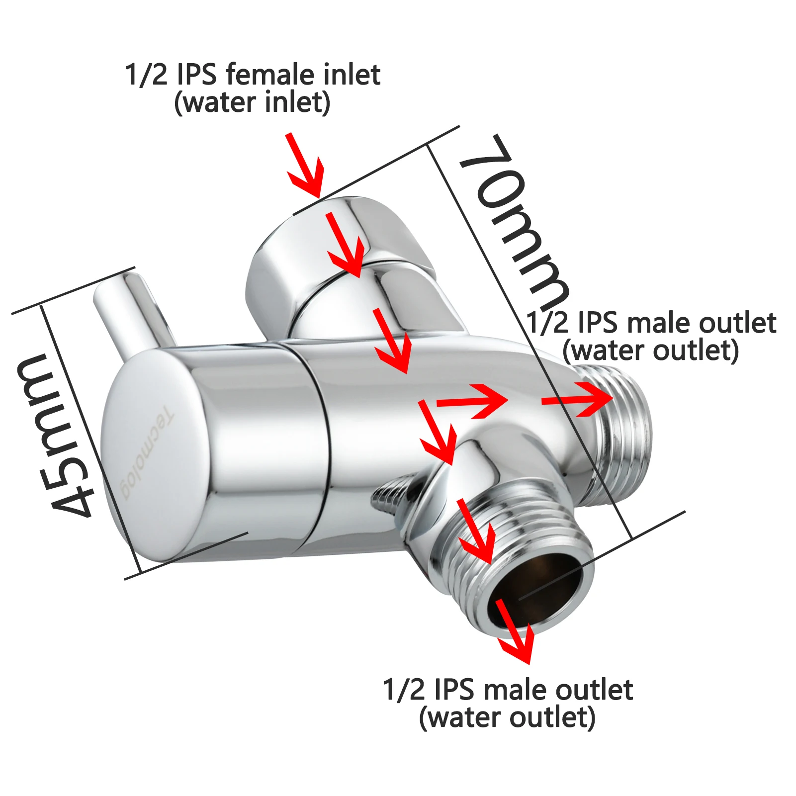 desviador de brazo de ducha de 3 vías válvula desviadora de ducha de 3 vías G 1/2 para cabezal de ducha de mano Válvula desviadora de cabezal de ducha G1 / 2 Black 