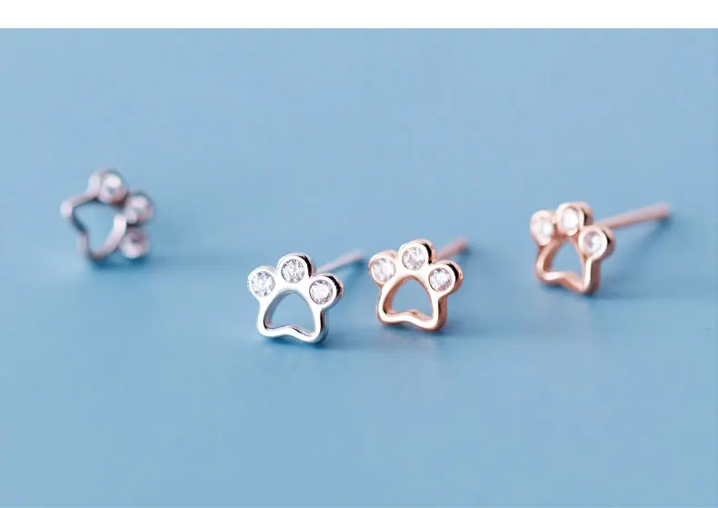 Dog Paw Stud Earrings For Women Silver 925 Minimalist Fine Women's Earrings Jewelry - PeticaDeals