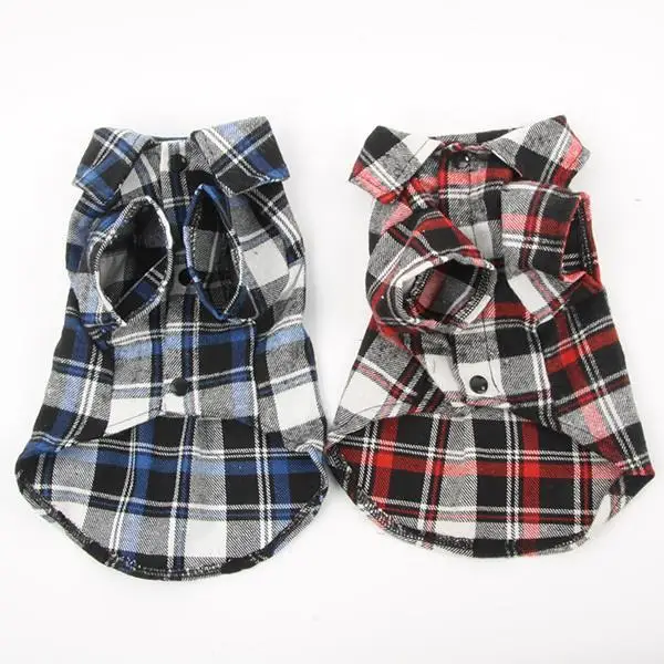 

Casual Small Pet Clothes T Tops Lapel Shirt Plaid Puppy Jacket Dog Pet Cat Apparel Coat
