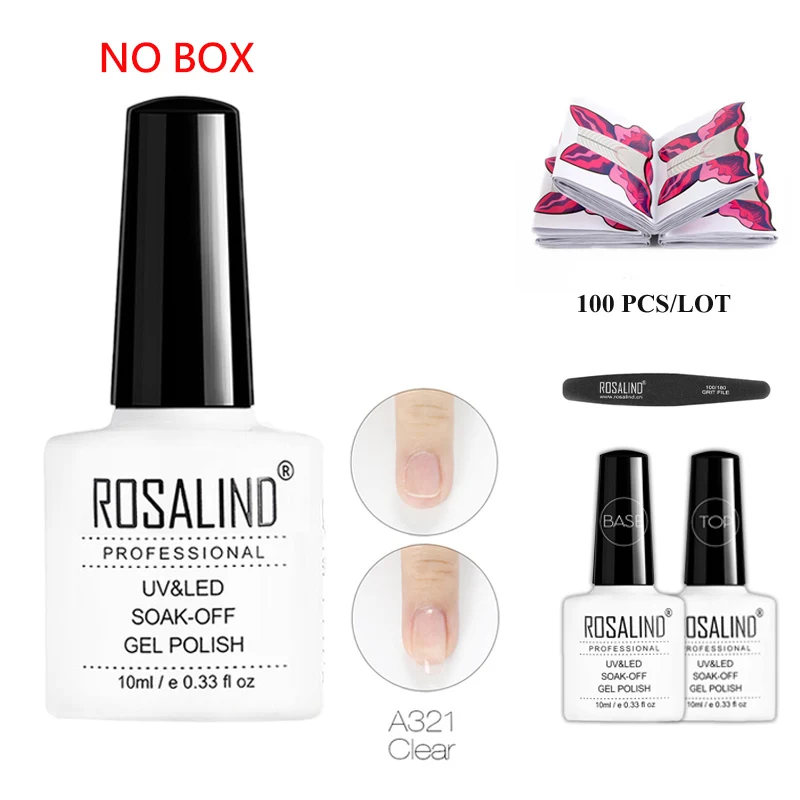 no box 10ml set 1 ROSALIND строитель гель набор для полировки ногтей прозрачный гель-лаки для ногтей для дизайна ногтей предназначен для замачивания Полупостоянный УФ лампа Топ База гель - Цвет: no box 10ml set 1
