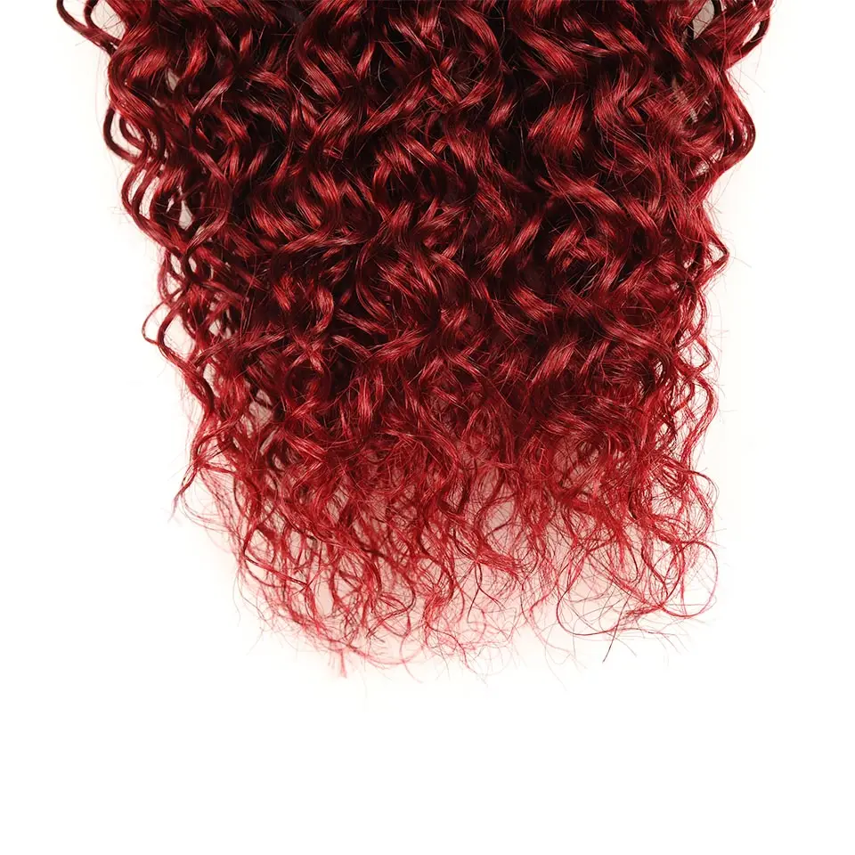 Kinky Curly 3 пряди с закрытием 99J предварительно окрашенные бразильские человеческие волосы пряди с закрытием Pinshair Non-remy с детскими волосами