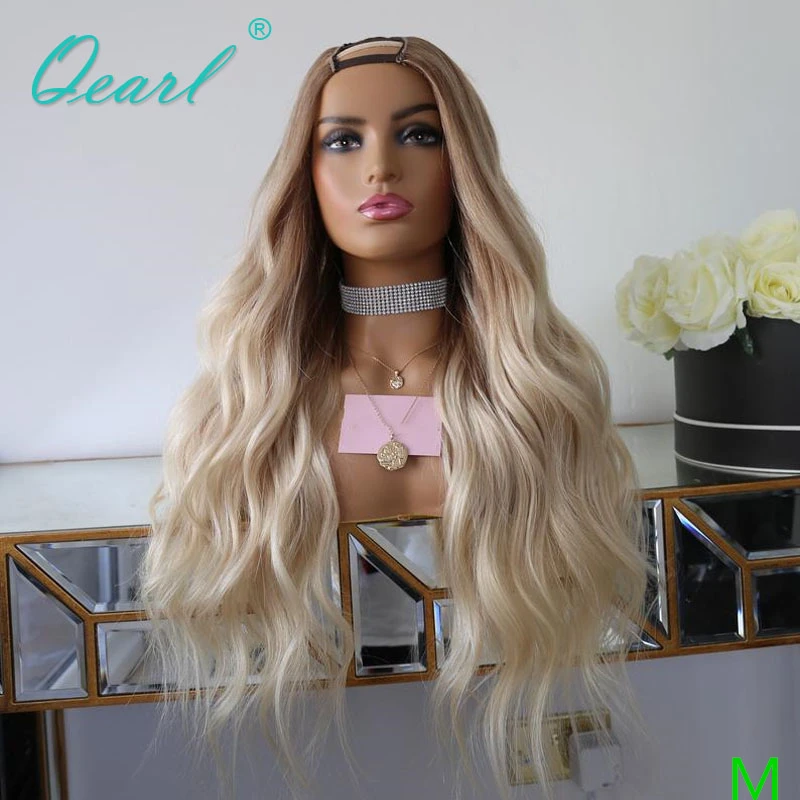 

Glueless Human Hair U part Wigs 2x4 Ombre Brown Blonde Wig Body Wave Brazilian Remy Hair for Women 150% Density Qearl