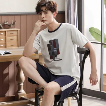 

Pajamas men's simple casual high quality cotton short sleeves can be worn outside home clothes