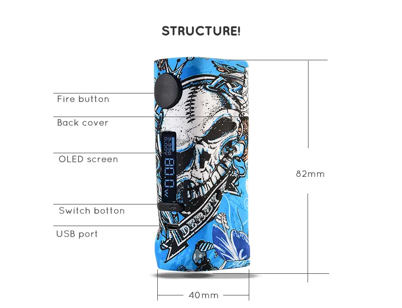 Vapor Storm ECO Pro Box Mod 80 Вт ABS граффити цвет переменной мощности TC батарейный блок 510 электронная сигарета Vape Box Mod без 18650