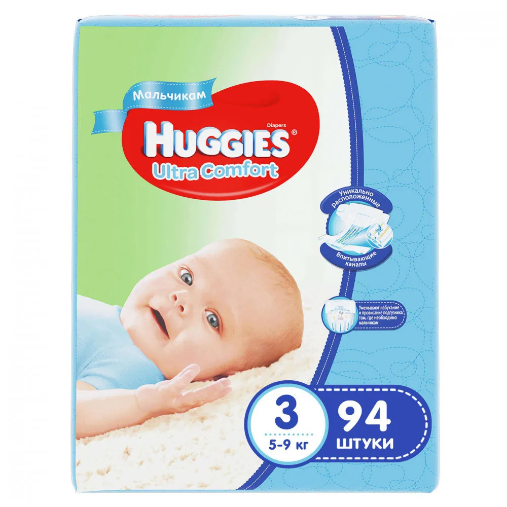 Подгузники Huggies Ultra Comfort для мальчиков 3(5-9 кг) 94 шт
