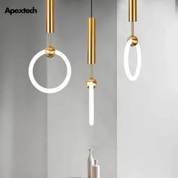 

Rings Pendant Lights 360Degree Luminous Golden Metal Droplight Bedroom Dining Room Lighting Fixtures Ceiling Hanging Lamp
