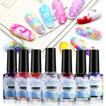 Günstig 15ML Aquarell Tinte Nagellack Blühende Gel Rauch Wirkung Wisch Blase DIY Lack Maniküre Decor Nail Art Salon