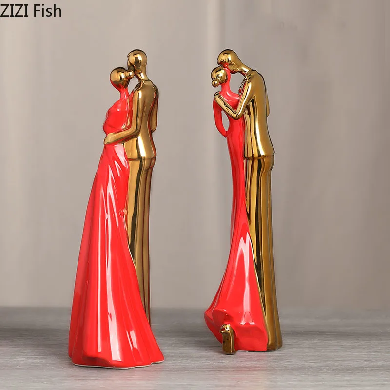 Desk Decoration Ceramic lovers statue Gold Plating Ornament Wedding Reception Adornment Home Accessories Modern |