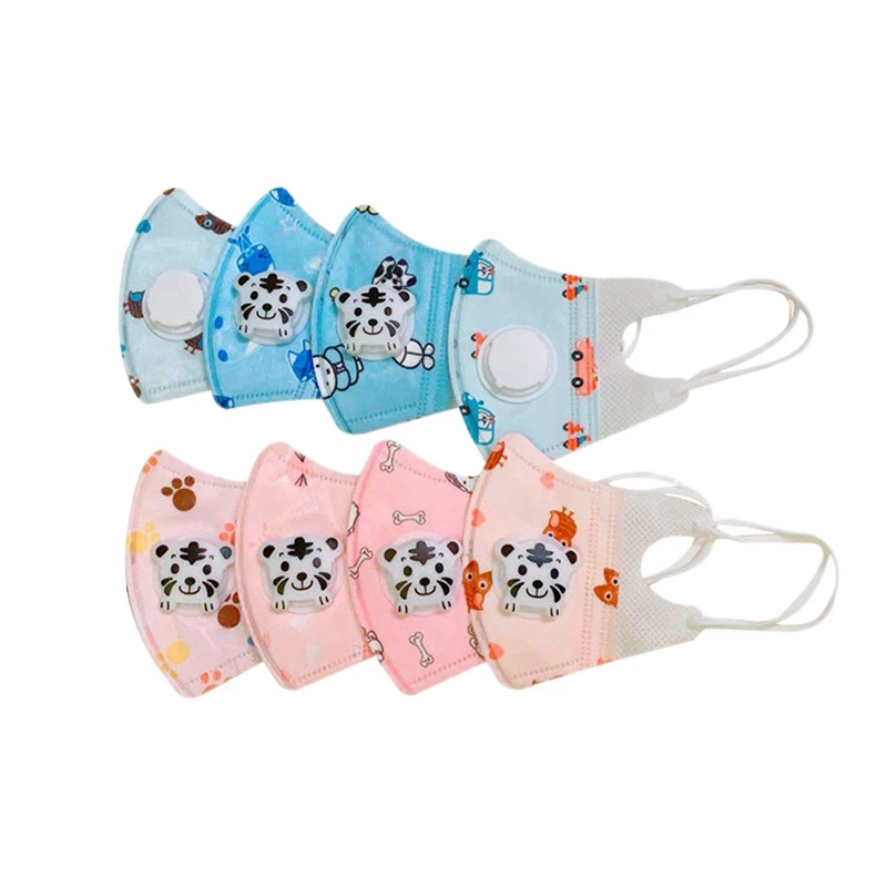 

8Pcs Cute Mouth Mask 5 Layers Non-Woven Child Kids Mask with Breathing Valve Washable Cotton Mouth Masks Face Mask