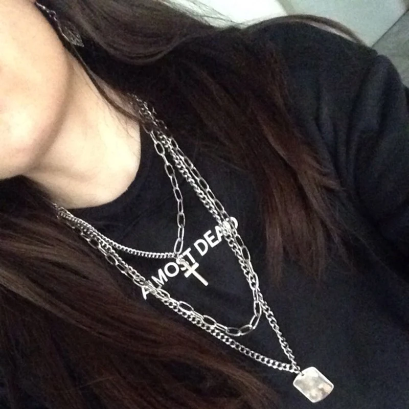 Ожерелье с крестом, многослойная Серебряная цепочка в стиле панк для мужчин, рок модное ожерелье, рождественские подарки для женщин, ожерелье в стиле хип-хоп