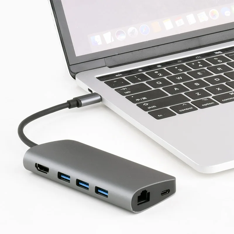 TYPE-C док TYPE-C к HDMI+ PD+ USB3.0* 3+ rj45 Gigabit+ устройство для чтения карт памяти 8 в 1