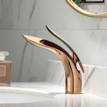Brass Bathroom Basin Faucets Hot & Cold Sink Mixer Taps Single Handle Deck Mounted Lavatory Crane Leaf Shape Rose Gold/Chrome