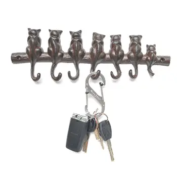

Rustic 7 Cats Iron Key Rack with 7 Hooks Hanging Coat Hat Bag Home Porch Decor M6CE
