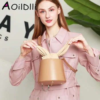 

AOILDLLI Cylinder Small Genuine Leather Bags For Women Bucket Designer Handbags High Quality Female Shoulder Bags 2020 BOX PACK