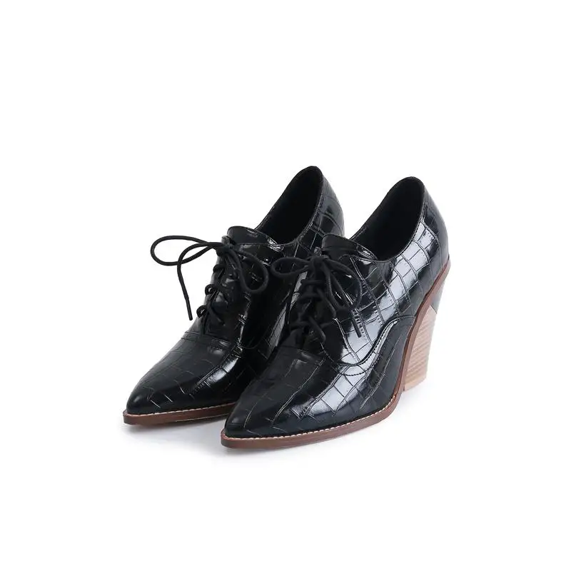 MNIXUAN/Женская обувь для вечеринок; Цвет черный, белый; туфли-лодочки для женщин; модная обувь; коллекция года; женские офисные туфли со шнуровкой и змеиным принтом на каблуке - Цвет: Black