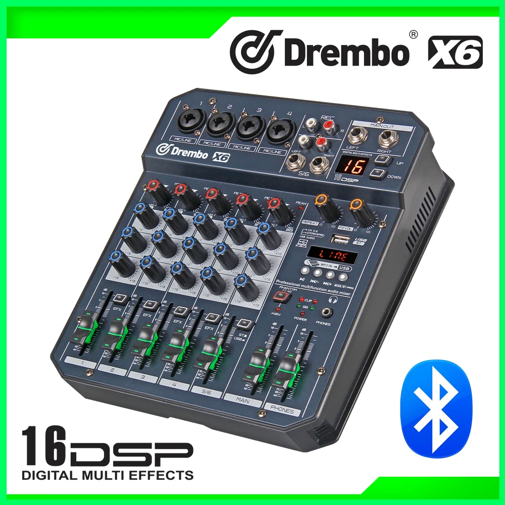 X6 X4/6 DJ портативный мини консоль аудио микшер с DSP эффект звуковая карта, USB, 48 В фантомное питание для ПК записи пение веб-Каст - Цвет: X6