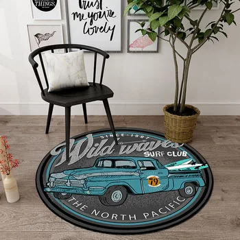 

Cartoon Blue Retro Car Round Carpet Soft Carpets for Girl Living Room Anti-slip Rug Chair Floor Mat for Home Decor Boys Room