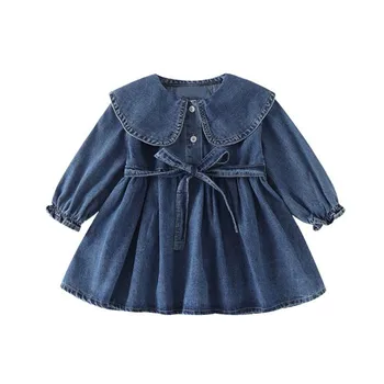 

DFXD 2020 Autumn Toddler Dress Fashion Girls Long Sleeve Denim Dress Kids Clothes Children Ruffles Collar Princess Dress 2-6Year