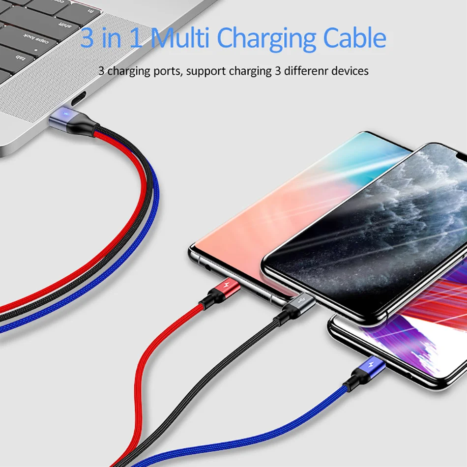 USAMS адаптер OTG 3 в 1 USB кабель для iPhone samsung Xiaomi мульти зарядное устройство usb type C Micro USB кабель для мобильного телефона