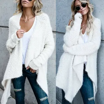 

Autumn Women Long Cardigan Knitted Jacket Loose Outwear Coat New Zip-up Solid Long Sleeve Casual Ladies Clothing Crochet Jacket