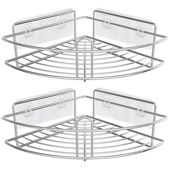 

2 Pack Corner Shower Caddy, Stainless Steel Wall Mounted Shower Storage Organizer Shelf with Adhesive for Bathroom