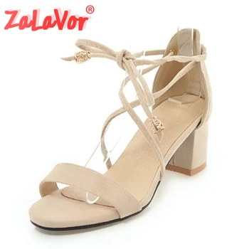 

ZALAVOR Size 32-43 Ladies High Heel Sandals Lace Up Thick Heel Sandals Woman Elegant Classic Shoes Party Office Footwear